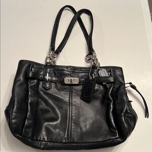 Coach Black Leather Shoulder Bag with Silver Hardware